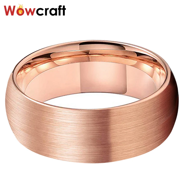 6mm 8mm Domed Tungsten Carbide Wedding Band Rings for Men Women Rose Gold Plated Comfort Fit Engraved Available US Size