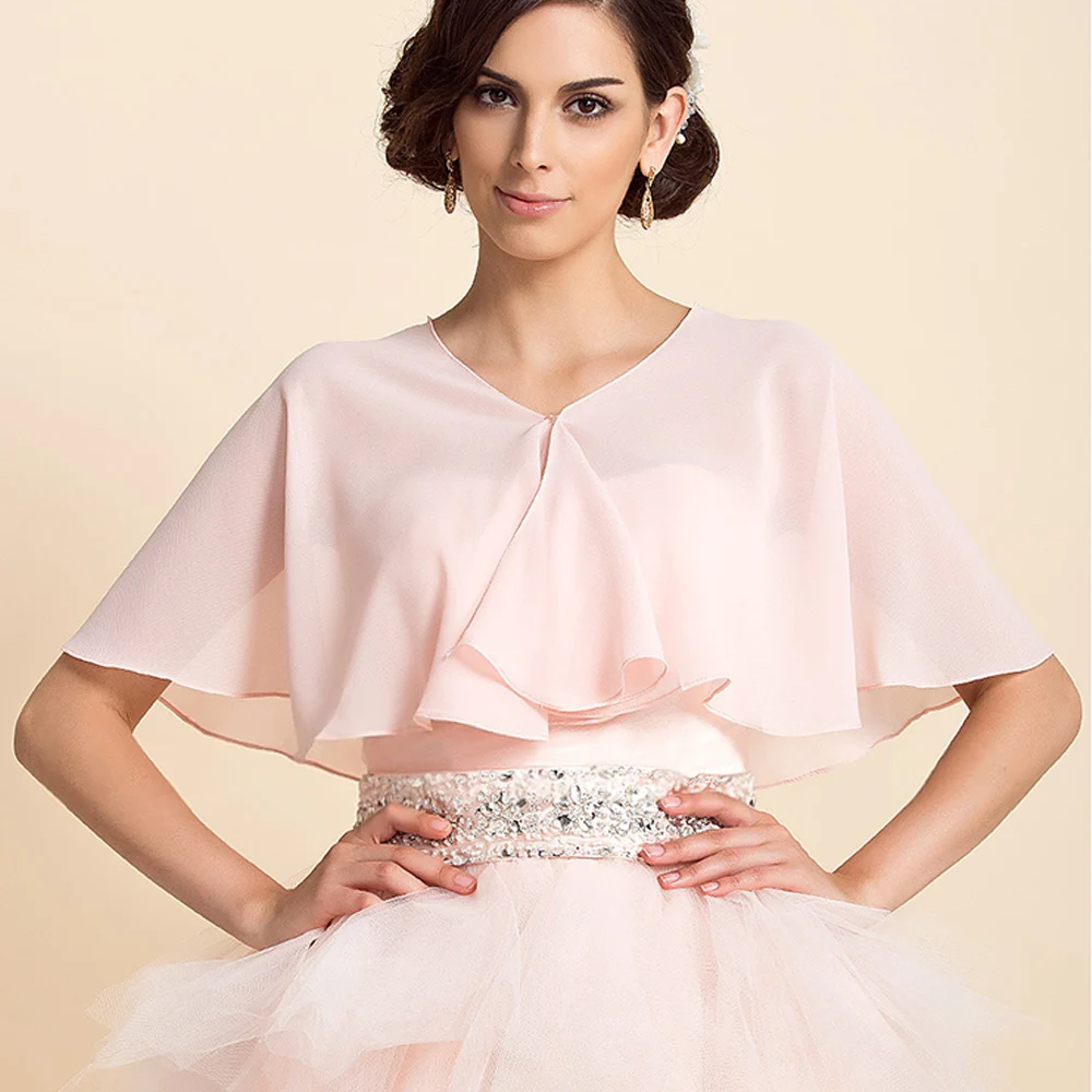 Bolero de chiffon simples e macio feminino, xale curto formal, capa preta casual elegante para senhora, festa de formatura, decote em v