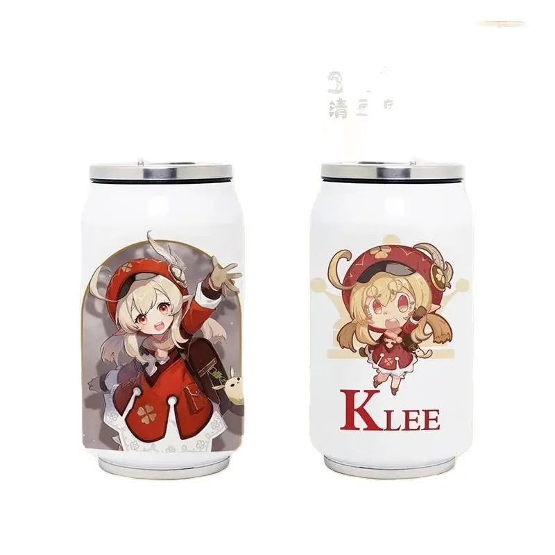 Japan Anime Vacuum Cup Genshin Impact  Zhongli Klee Cosplay Pop-Top Can Shaped Stainless Steel Mug Coffee Cup Birthday Gift