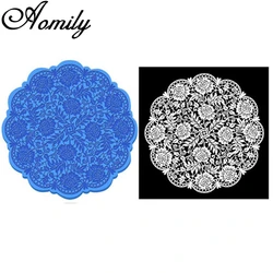 Aomily 18cm Round Silicone Mold Wedding Cake Decorating Tool Lace Flower Fondant Mold Icing Mat Pad Baking Accessories