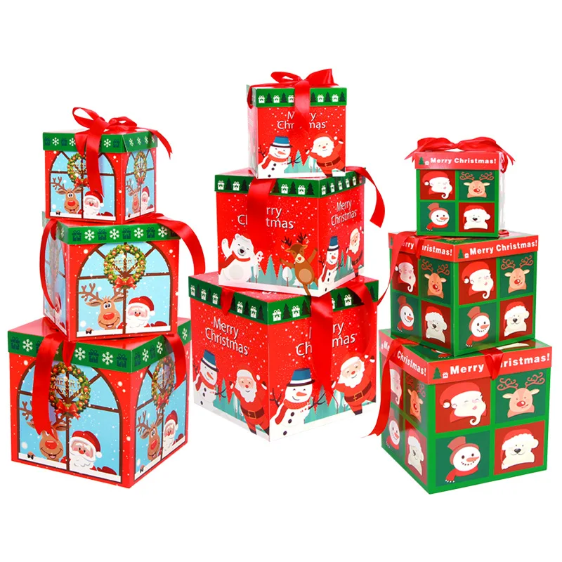 

3Pcs Big Christmas Gift Box Merry Christmas Decorations For Home Xmas Tree Kids Candy Favor Package Boxes Santa Claus Elk Decors