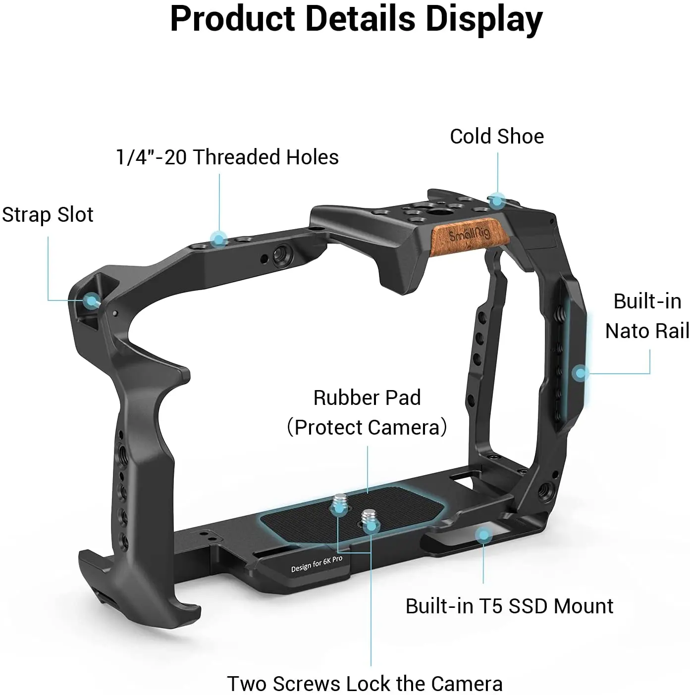 SmallRig Full DSLR Camera Cage for BMPCC 6K Pro Case DIY Rig for Blackmagic Pocket Cinema Camera 6K Pro with Cold Shoe 3270