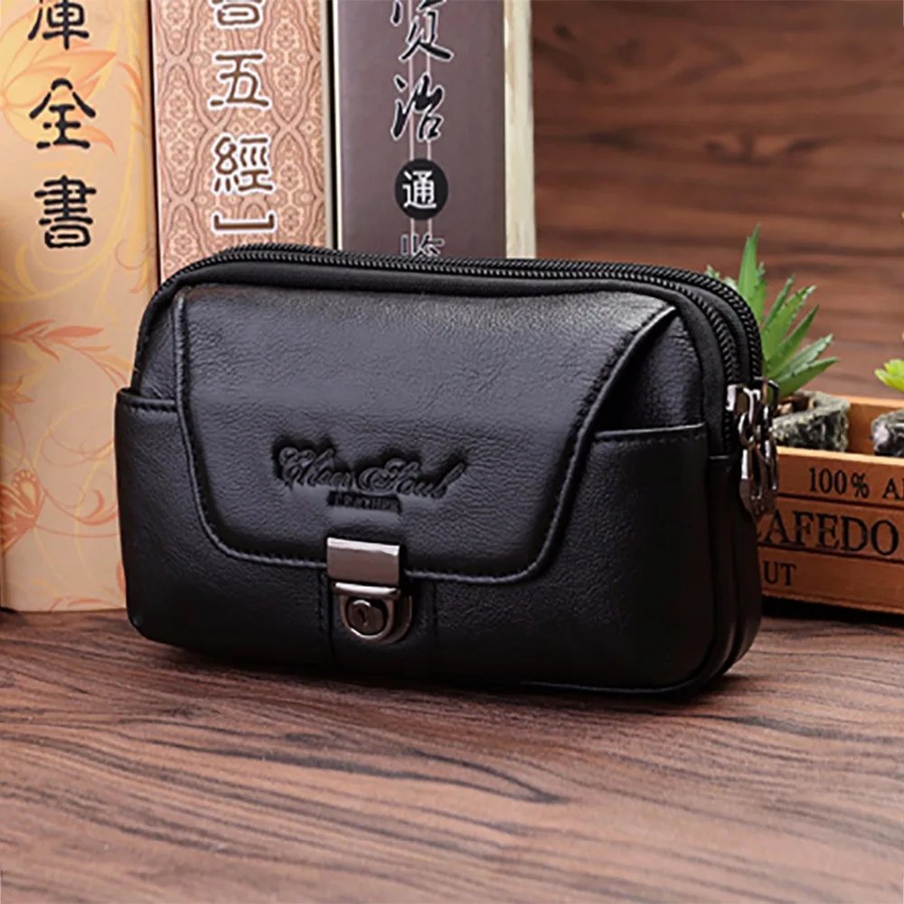 

Genuine Leather Men Belt Bag Cell/Mobile Phone Case Cover Wallet Purse Male Natural Skin Hip Bum Fanny Waist Pack Bags