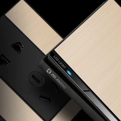 1/2/3/4gang 1/2way 86*86MM Fashionable golden stainless steel wire drawing panel with LED power indicator  wall switch L77