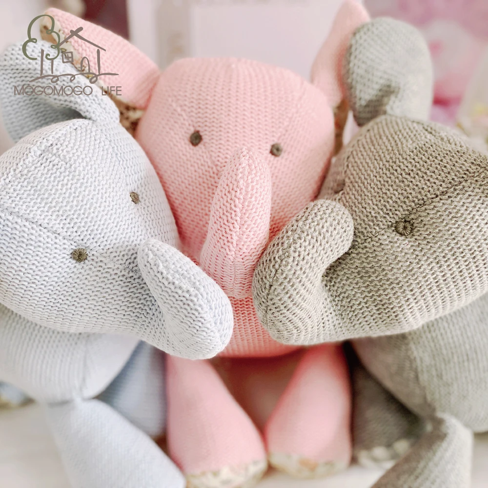 

Luxury Handmade Cute Stuffed Animal Baby Doll Elephant Sleeping Appease Cloth Soft Toy for Infant Safe Bite Knit Cotton