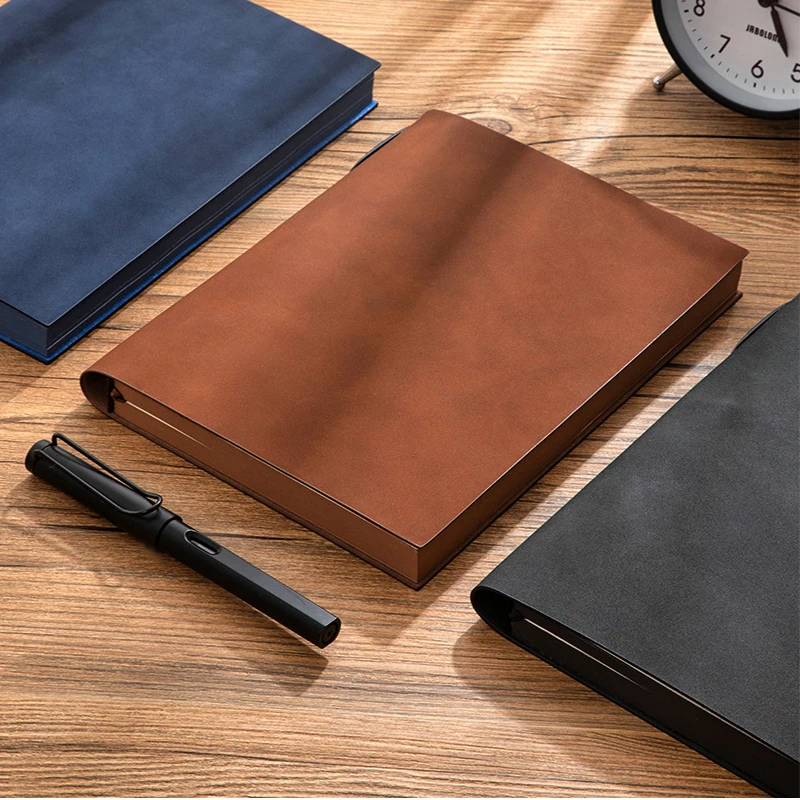 New A5 business notebook fashion simple pure color creative same color jet leather office learning record notebook set