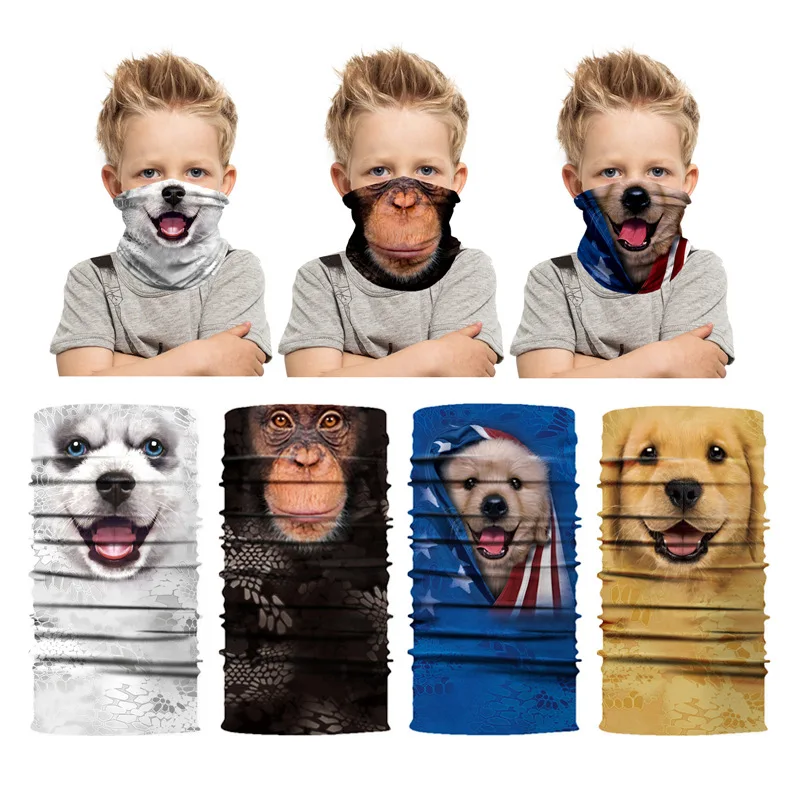 Kids Mascarillas Balaclava Bandana Children Neck Warmer Gaiter Face Shield Animal Print Cycling Skateboard Bandanas