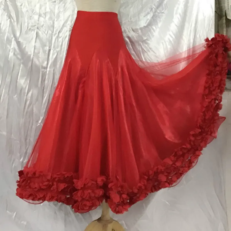 New Women's Dance Skirt Lace Mesh Skirts Tango Ballroom Waltz Dancing Skirt Party Half-Length Big Swing Skirt DL6669