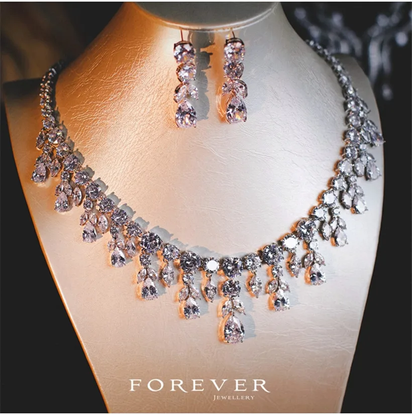 CC Earring Necklace Sets For Bride or Bridesmaid Gorgeous Sparkling Crystal Wedding Jewelry Set Necklace Set Drop ShippingT0137