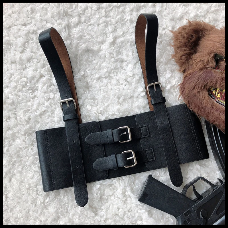 Harajuku Fashion Women Belt Gothic Punk Streetwear Elastic Wide Band Female Goth Adjustable Buckle Leather Black Corset Belts