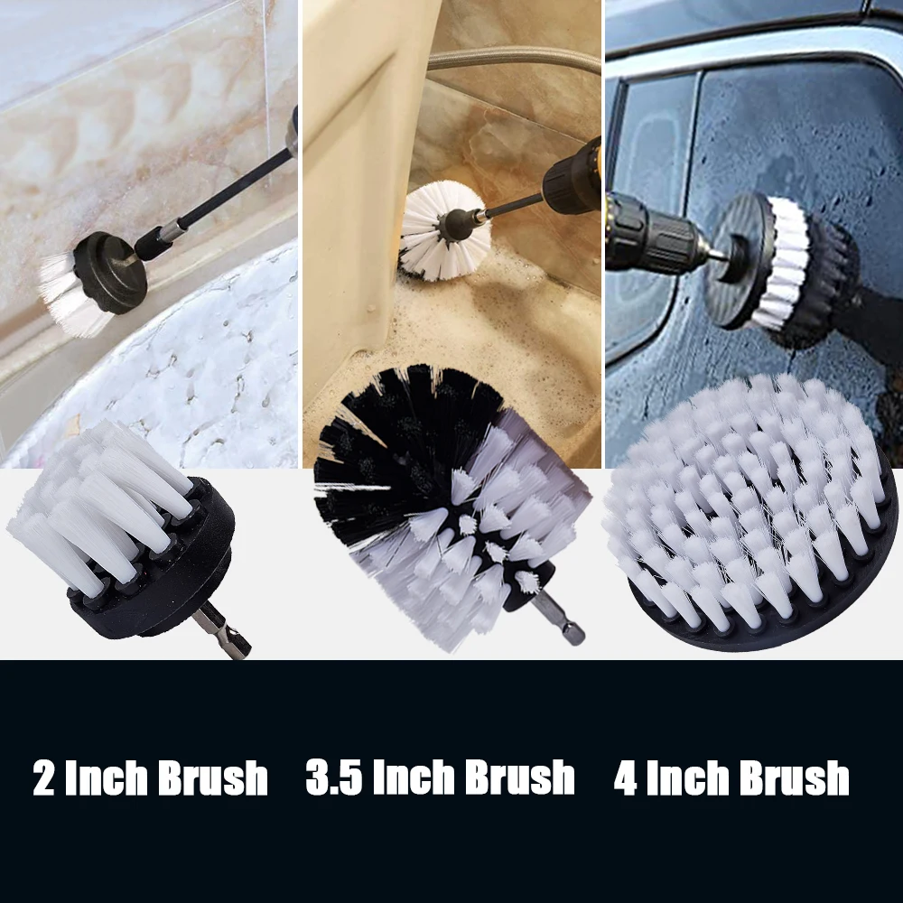 2/3.5/4/5\'\' Drill Brush Set White Power Scrubber Brush Car Detailing Brushes For Car Carpet Glass Leather Car Tire Wheel Brush