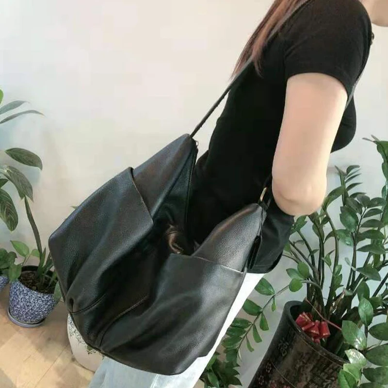 Echt leder Sack Schulter Damen Taschen zwei Out Taschen Designer Schulter Umhängetaschen für Frauen Universität Handtaschen – Detail 8