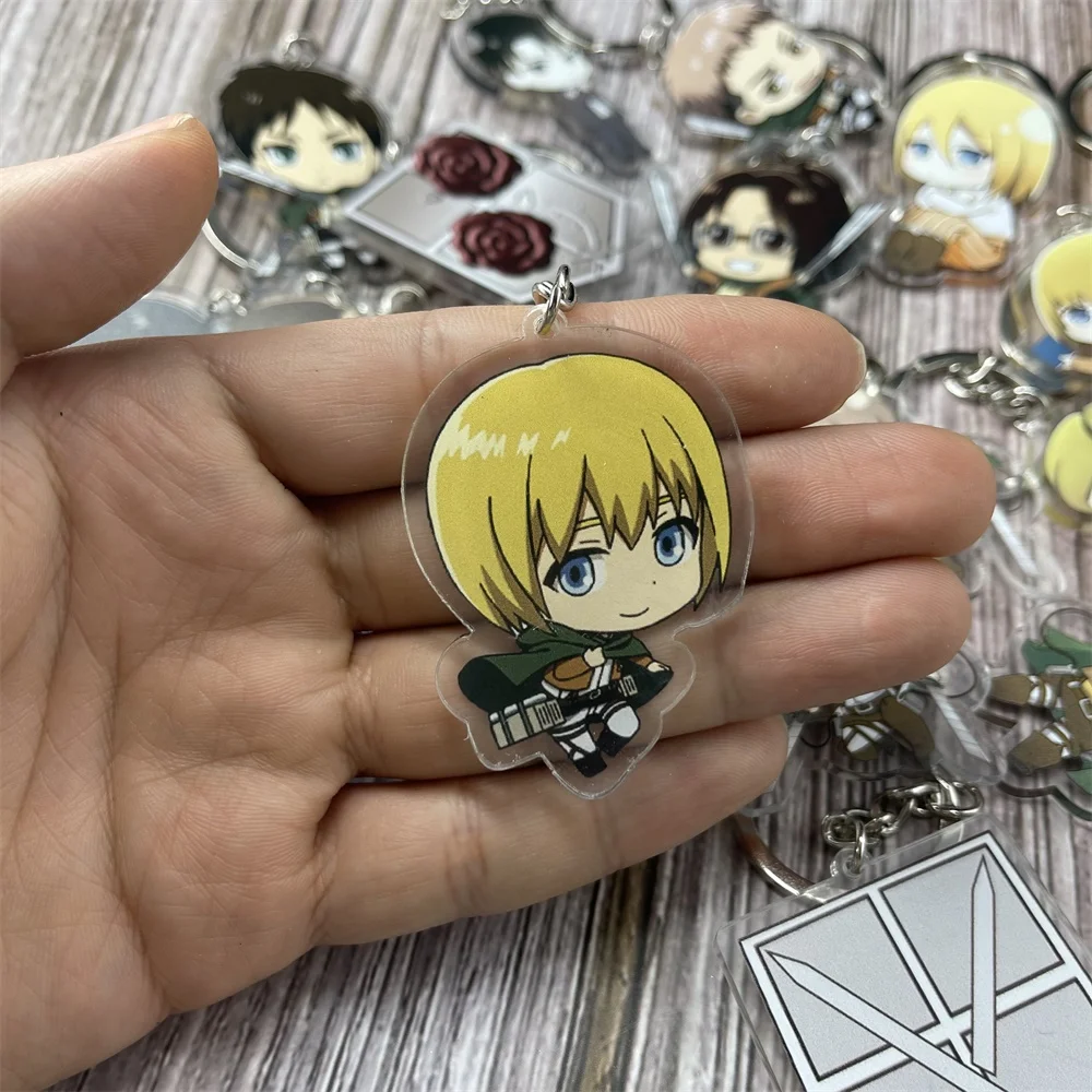 Anime Attack on Titan Levi Ackerman Eren Jaeger Key Chain Pendant Cosplay Two-sided Acrylic Keychain Keyring Prop