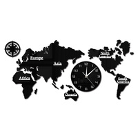 World Map Modern Wall Clock Home Decor Big Wall Clock Silent Non Ticking Wall Watch Office Geography Wall Art Travel Gift Idea