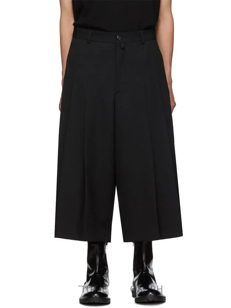 Men's new fashion trend singer catwalk handmade tailored loose culottes two-layer patchwork casual pants