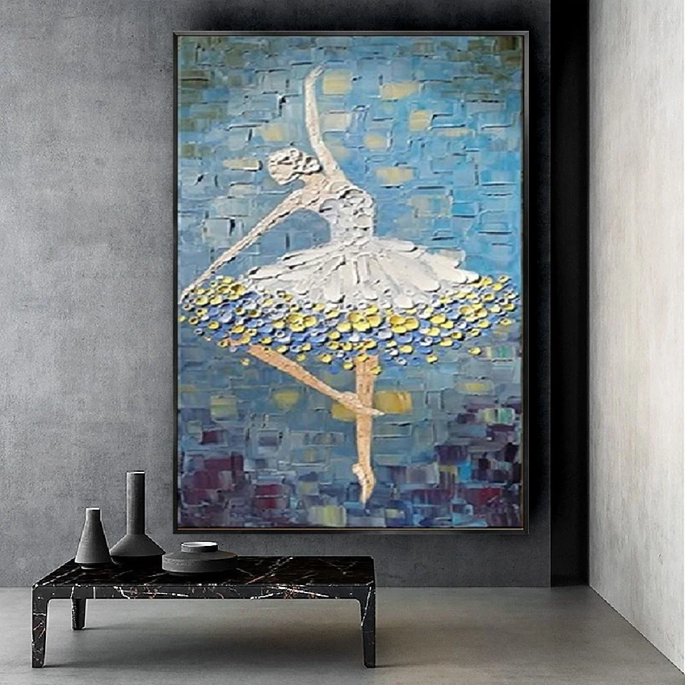 Handmade Abstract Knife Canvas Oil Painting White Dancer Ballet Girl 3d Thick Texture Wall Art For Home Living Room Decor Gift