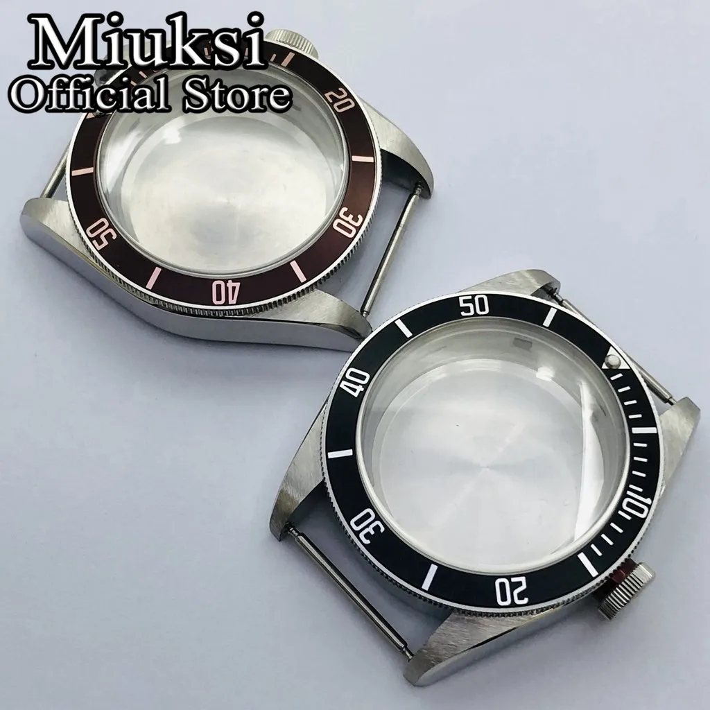 Miuksi 41mm silver solid stainless steel watch case domed sapphire glass fit NH35 NH36 ETA2824 PT5000 Seagull ST2130 movement