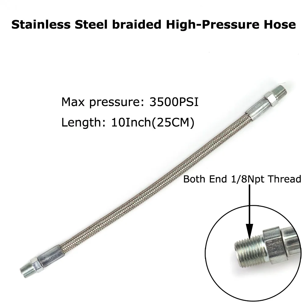 

New 10 Inch(25CM) Stainless Steel braided High-Pressure Hose Line Both End 1/8NPT Thread