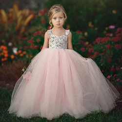 1-7 Year Kids Girls Princess Dress Evening Party Wedding Birthday Tulle Tutu Dresses Baby Girl Clothes Summer Long Maxi Dress