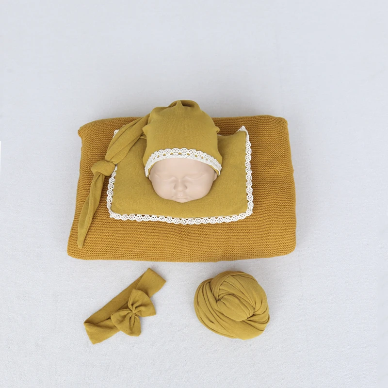 Newborn knitted blanket stretch wrap handmade pillow hat and headband five-piece set for photography studio props for baby shoot