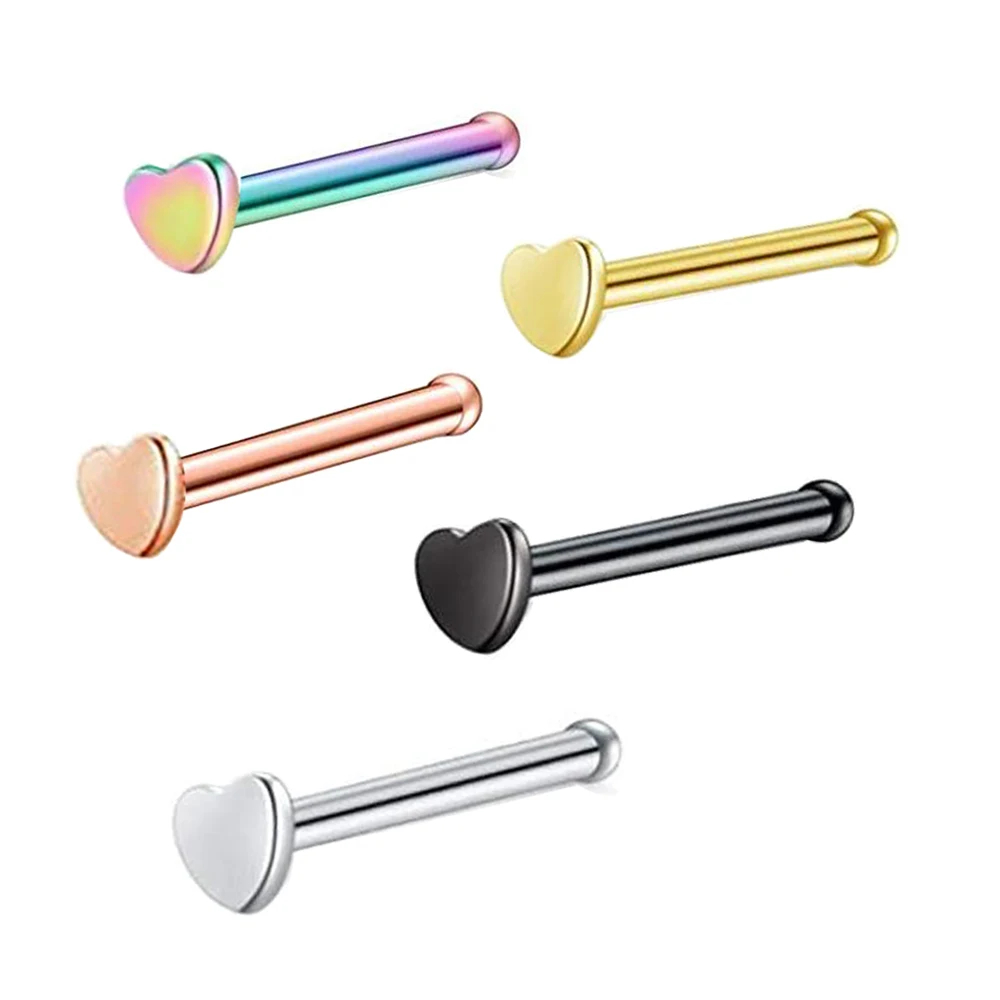 

Stainless Steel Heart 20G Nose Ring Studs Bone Nostril Pin Straight Shape Bar Nose Piercing Jewelry Gold/Rose Gold