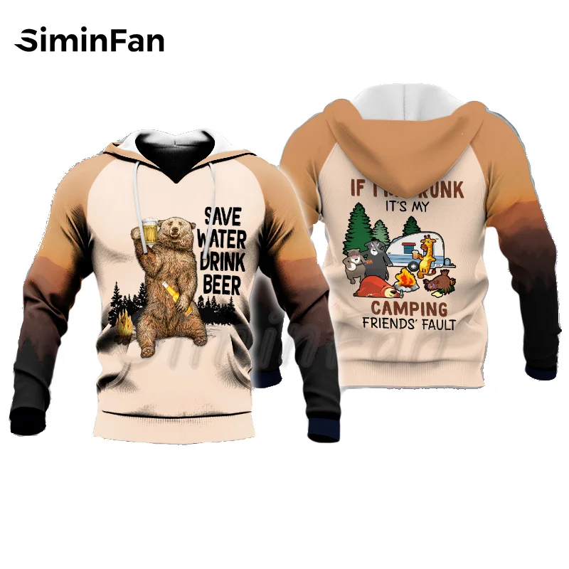 

Men 3D Printed Casual Hoodies Bear Camping Drinking Beer Unisex Sweatshirt Harajuku Pullover Women Tracksuit Coat Outwear Jacket