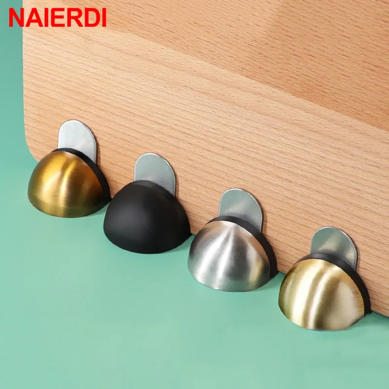 NAIERDI Stainless Steel Rubber Door Stops Non Punching Sticker Hidden Door Holders Catch Floor Mounted Nail-free Door Stop