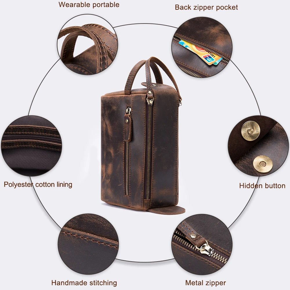 Imagem -04 - Westal-maluca Carteira de Embreagem Masculina Bolsa Longa para Homens Bolsa de Mão com Zíper Couro Genuíno Bolsa de Higiene Pessoal Masculina Moda