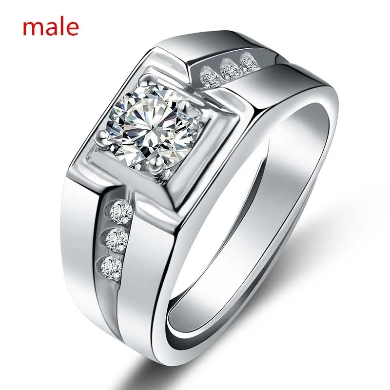 Fashion Couple Rings Simple Stainless Steel Men Ring Women Sqaure Crystal Rhinestones Rings Set Wedding Engagement Band Ring