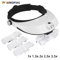 TUNGFULL Magnifier headband glasses magnifier binocular glass headset magnifier glasses with light wearing style Repair Tool