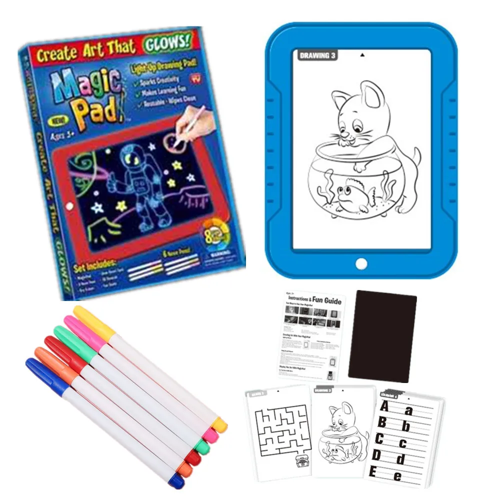 3D Magic Drawing Pad LED Light Luminous Board with Watercolor Pen Intellectual Developmen Toy Children Painting Learning Tool