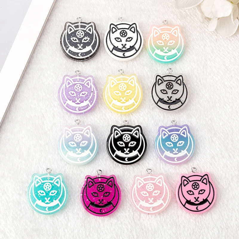 10Pcs 28MM Halloween Party Charms Witch Crafts  Flatback Resin Punk Style Jewelry Findings For Earring Necklace Pendant Diy