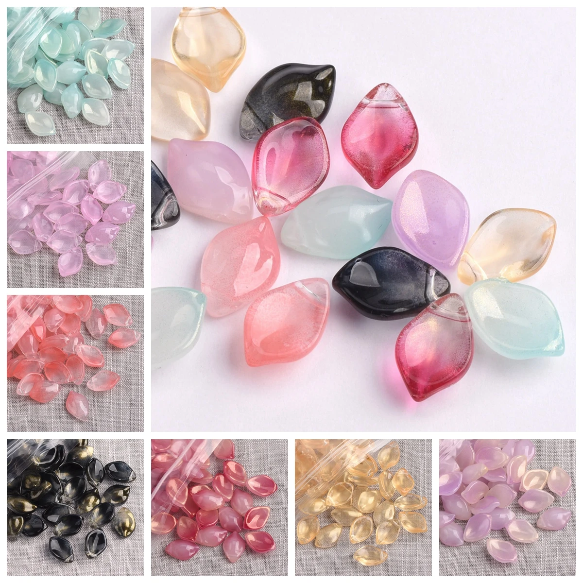 10pcs 15x10mm Petal Shape Crystal Glass Loose Crafts Beads Top Cross Drilled Pendants for Earring Jewelry Making DIY Crafts