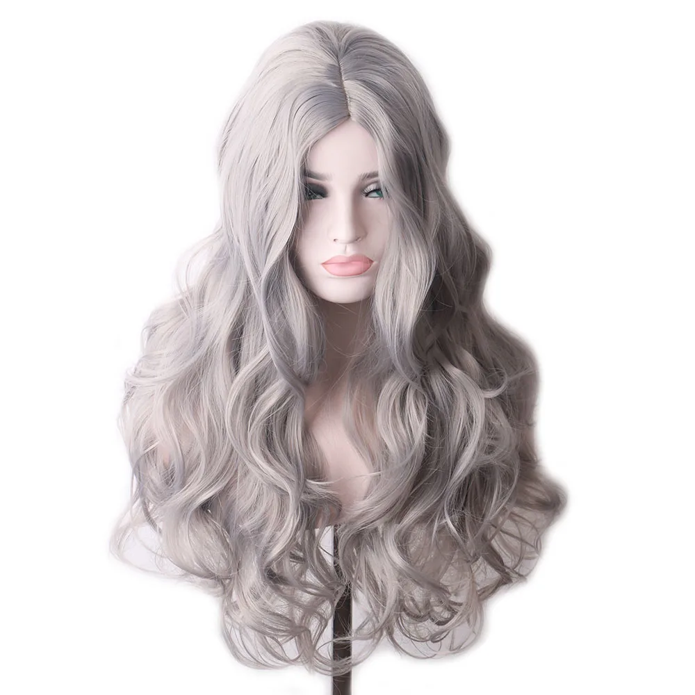 WoodFestival Synthetic Hair Grey Wig Cosplay Long Wigs For Women Blonde Pink Red Black And White Green Brown Blue Purple Colored