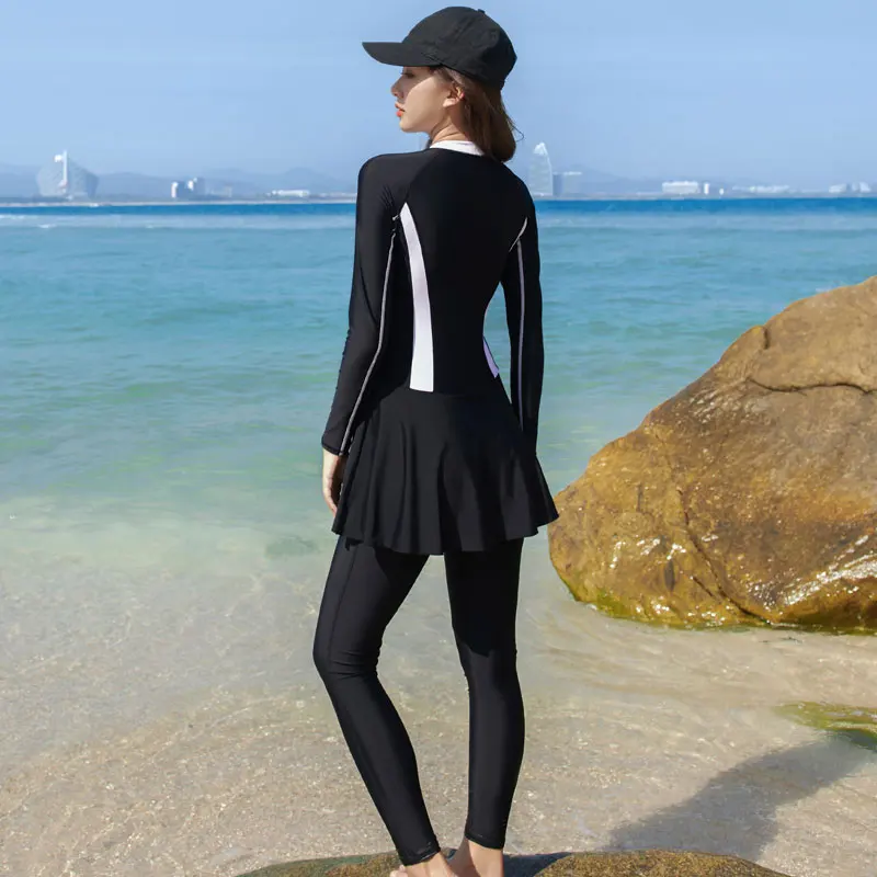 Long Sleeve Muslim Swimwear Women Islamic Swimming Suit Bathing Suit Modest Swimsuit With Skirt Borkini Mujer Islamico