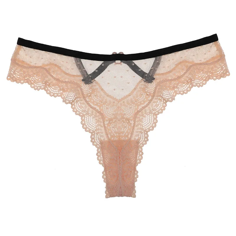 Meet\'r-bragas de encaje Sexy para mujer, ropa interior transparente de cintura baja, Tanga ahuecado, ropa interior sin costuras, lencería