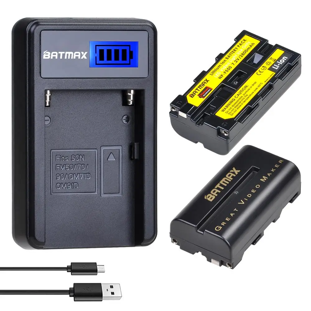 Batmax NP-F550 NP-F570 F550 F570 bateria + ładowarka USB z wyświetlaczem LCD dla Yongnuo Godox światło LED do kamery YN300Air II YN300 III YN600