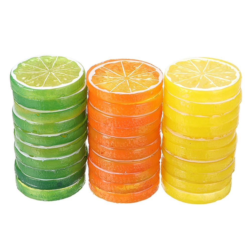 10 Pcs Artificial Fruit Simulation Lemon Slices Christmas Fruit Ornament Kitchen Wedding Fake Lemon Decoration Supplies