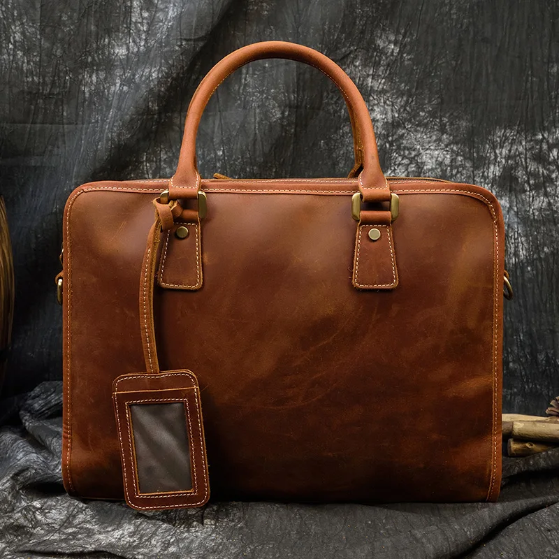 Newsbirds Mens Leather Handbag 15.6 Inch PC Notebook Laptop Briefcase Shoulder Bag 100% Cowhide Man Bag Male Business Bag