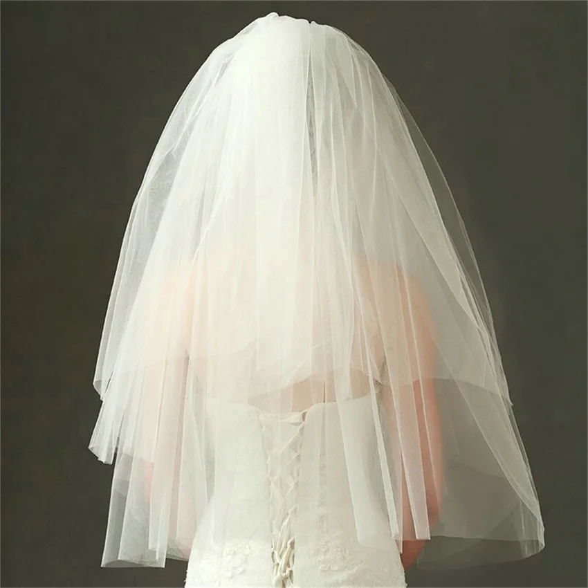 2T Short Tulle Wedding Veils Simple White Two Layers Bridal Veil Cheap Bride Accessories 75cm For Women Veils With Comb