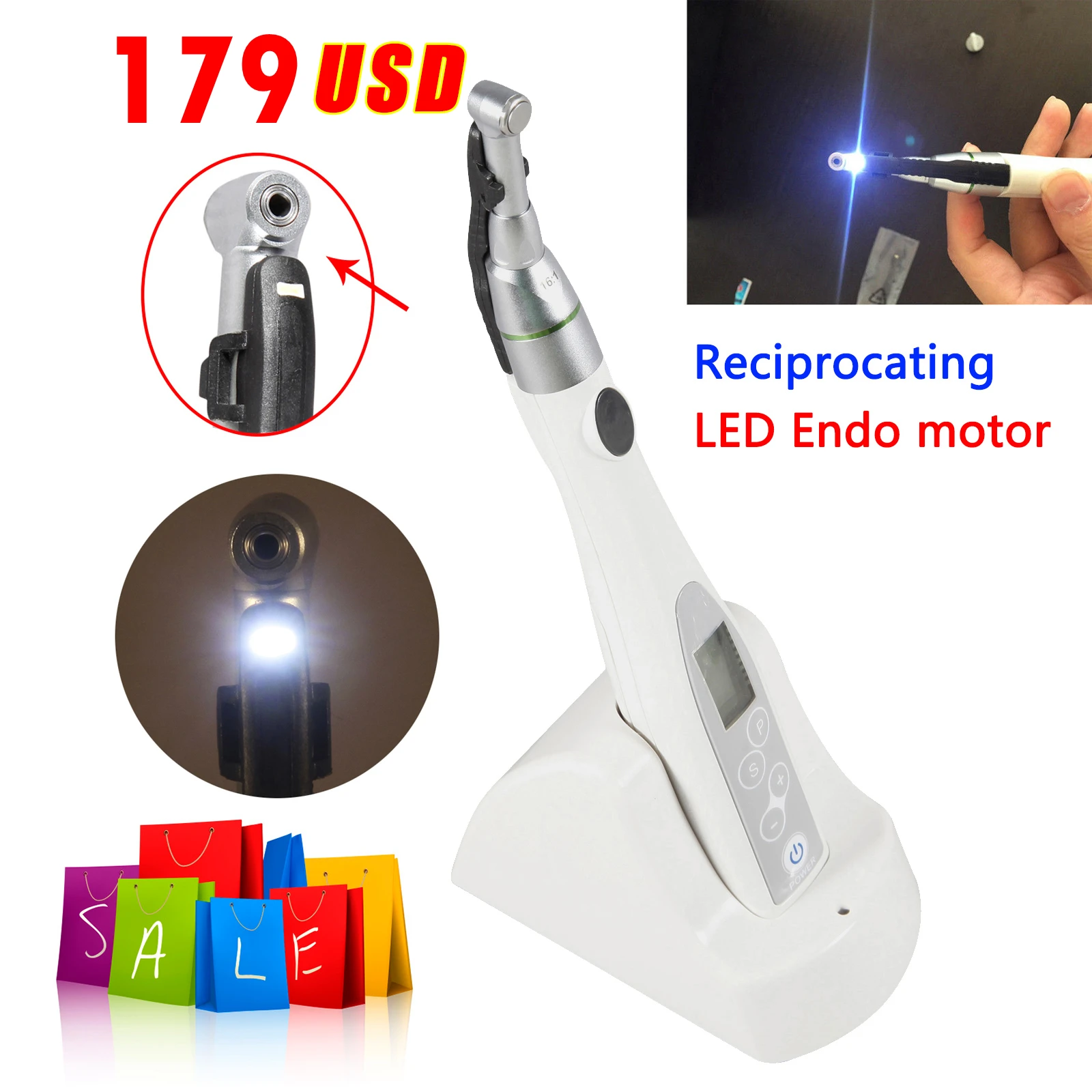 Reciprocating Dental LED Wireless Endo Motor Lamp 16:1 Contra Angle handpiece 9 program Dental Tools Free shipping