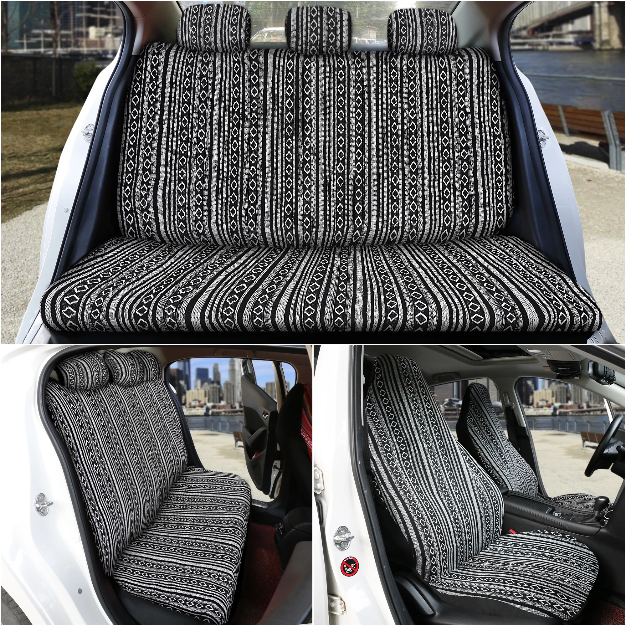 Uxcell 7pcs Universal Multi-color Baja Blanket Ethnic Style Durable Bucket Seat Cover for Car Auto Automotive Protector