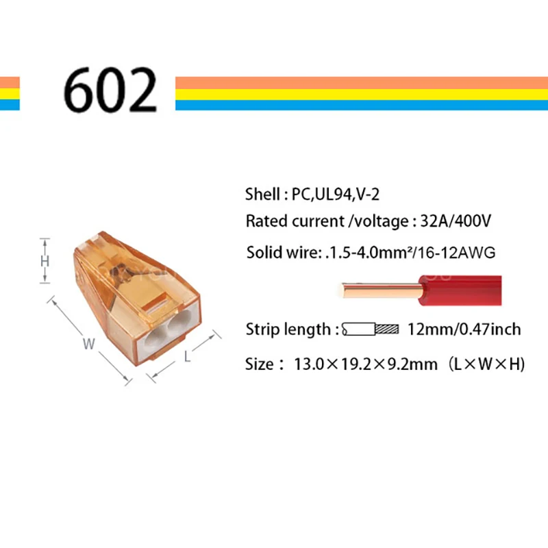 25/50/100pcs 602 604 606 608 Compact Wire connector Push in Terminal Block Connector 2/4/6/8 Pin Lever1.5-4 AWG 16-12