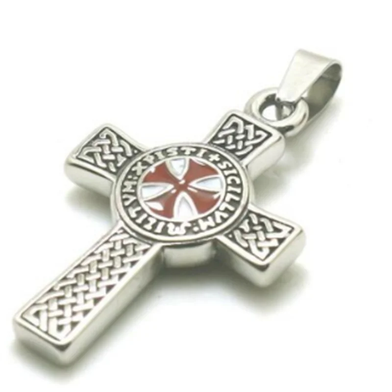 Vintage Punk Templar Red Knight Cross Pendant Necklace for Men Ten Amulet Jewelry