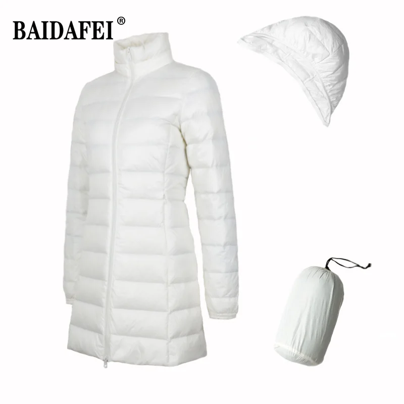 Jaqueta comprida grossa para baixo feminina com chapéu destacável, casaco ultraleve, feminino, plus size, 7XL, 8XL, inverno