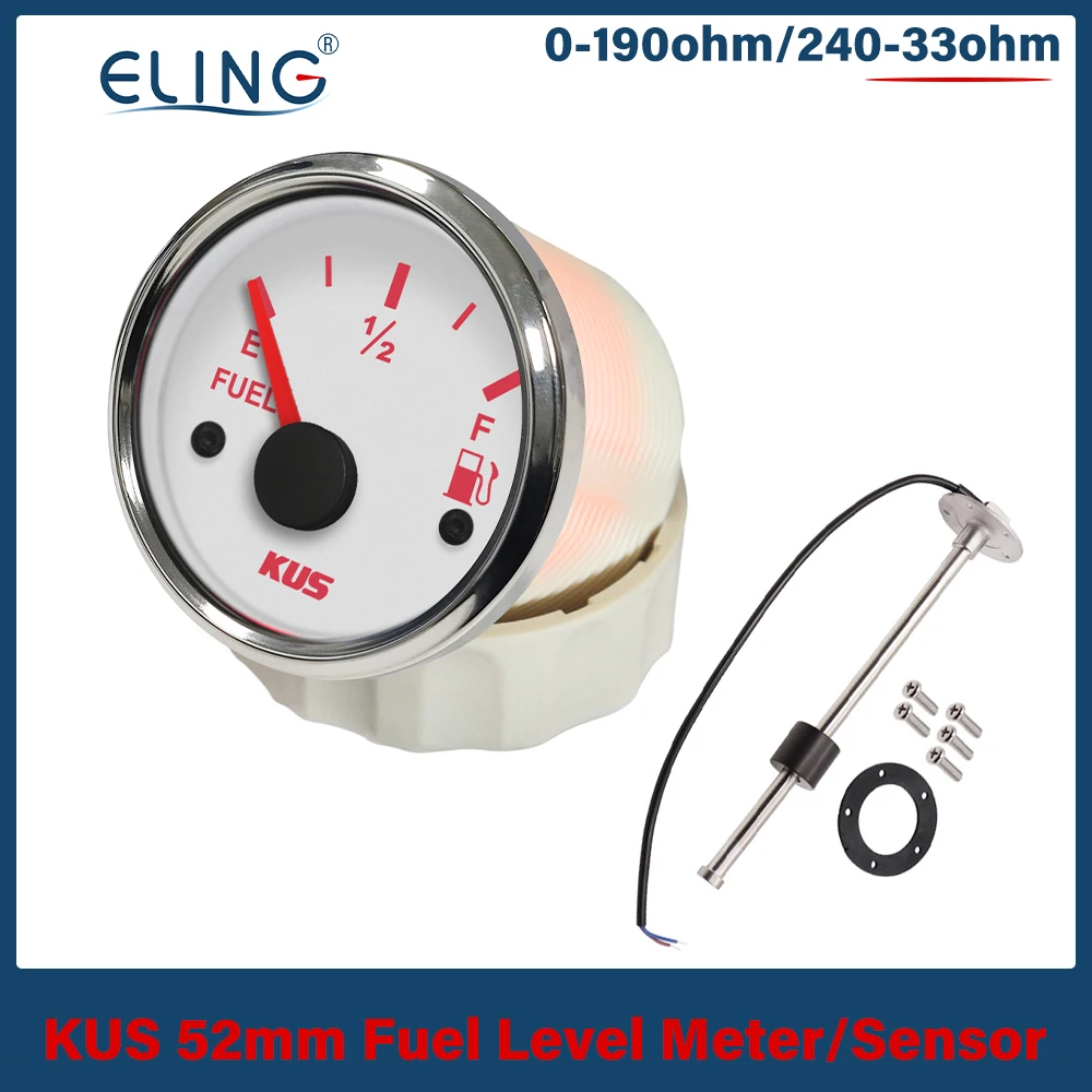 KUS 52 milímetros 0-190ohm 240-33ohm Medidor De Nível De Combustível Medidor De Óleo Vermelho Amarelo Luz 9-32V Sensor De Combustível 175 milímetros 200 milímetros 250 milímetros 300 milímetros 335 milímetros