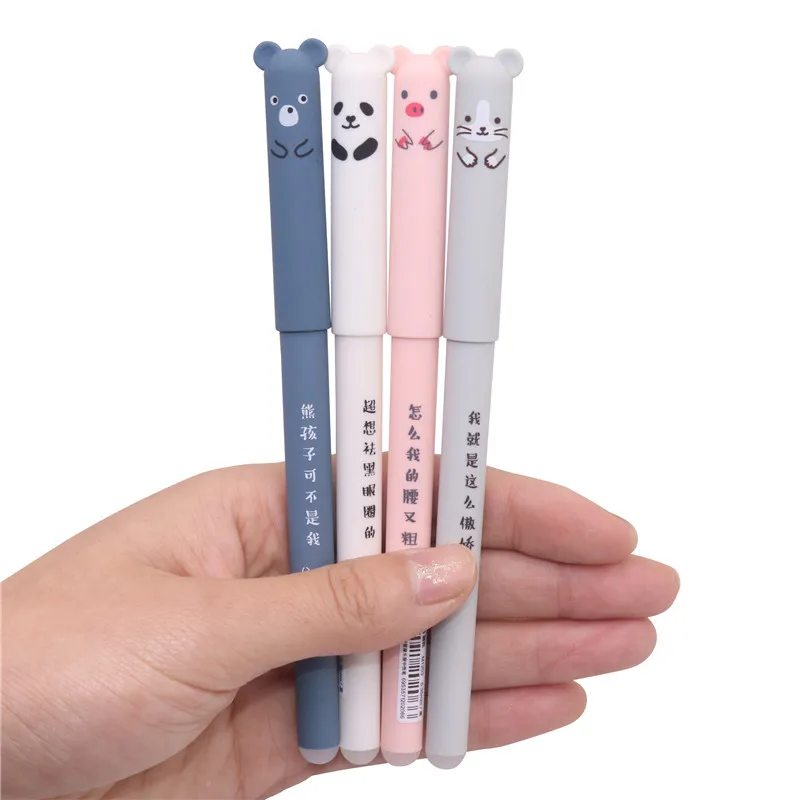 4 Pcs Cartoon Animals Erasable Pen 0.35mm Cute Panda Cat Magic Pens  Gel Pens For School Writing Novelty Stationery Girls Gifts