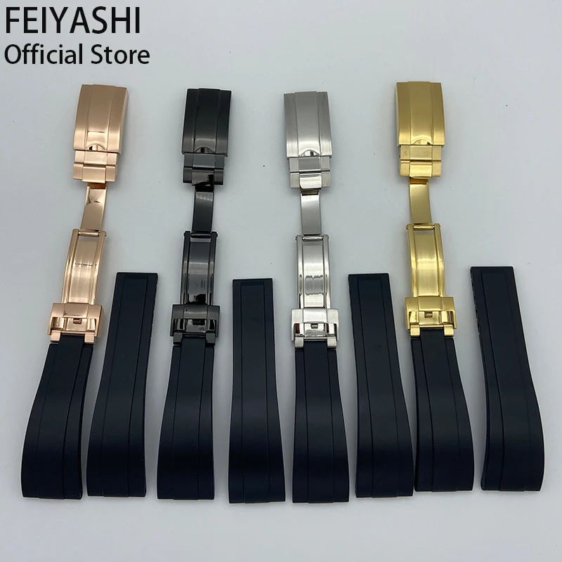 20mm Rubber Silicone Wristband Watch Strap Stainless Steel Buckle For 40mm Dive Cases Men's Bracelet Watchband Parts Hot Sale