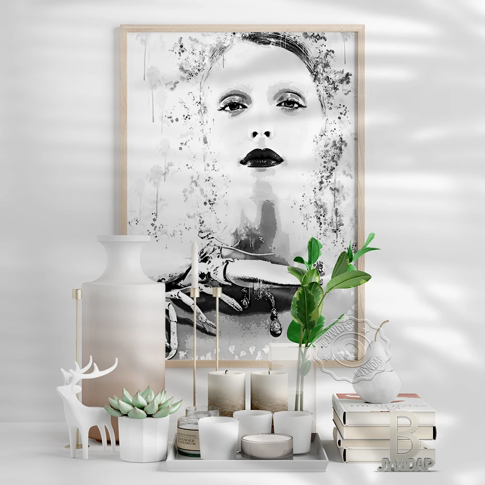 Christelle Lefranc Paris Fashion Model Poster, Black White Elegant Wonman Art Prints, Nordic Watercolour Figure Painting Decor