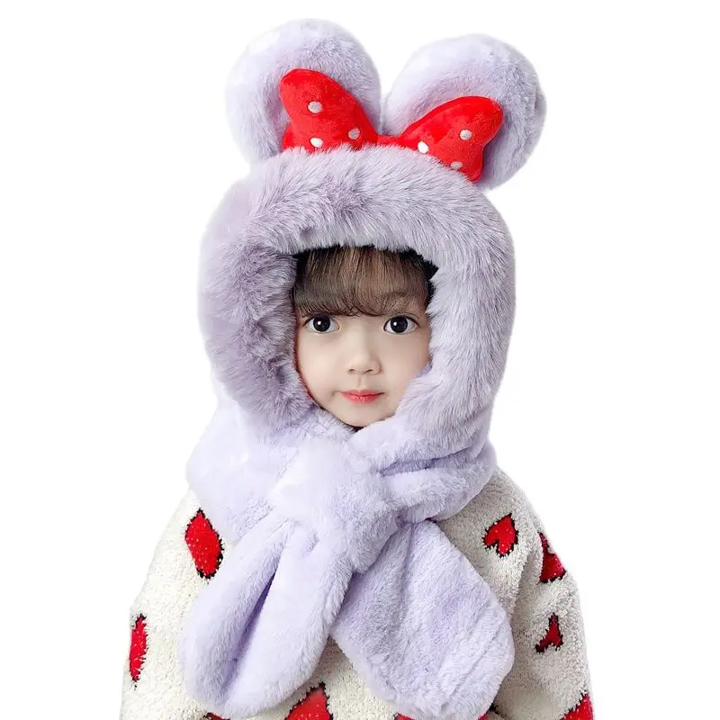 

Doitbest Big Bowknot Children Winter hats beanies set Kids Child Artificial fur hat scarf One piece boys girls Earflap caps